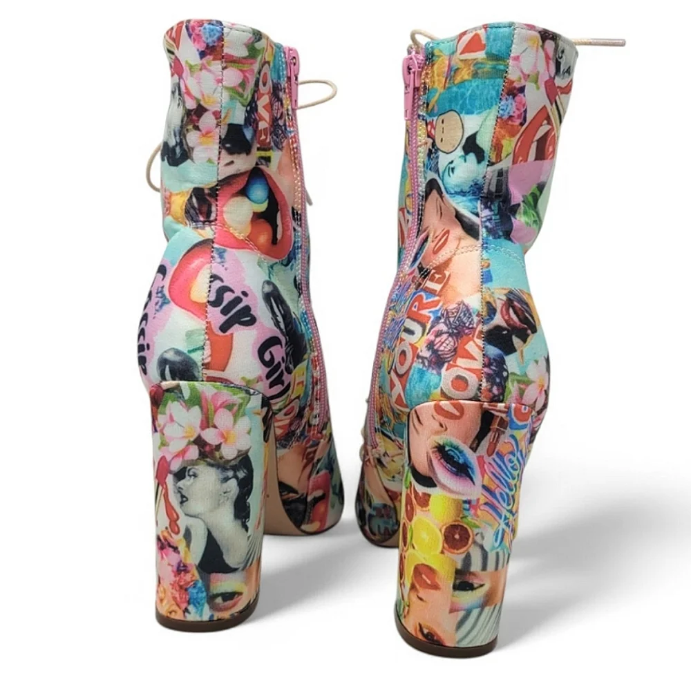 Chase + Chloe Emelia Graffiti Open Toe Lace Up Ankle Boot Heels